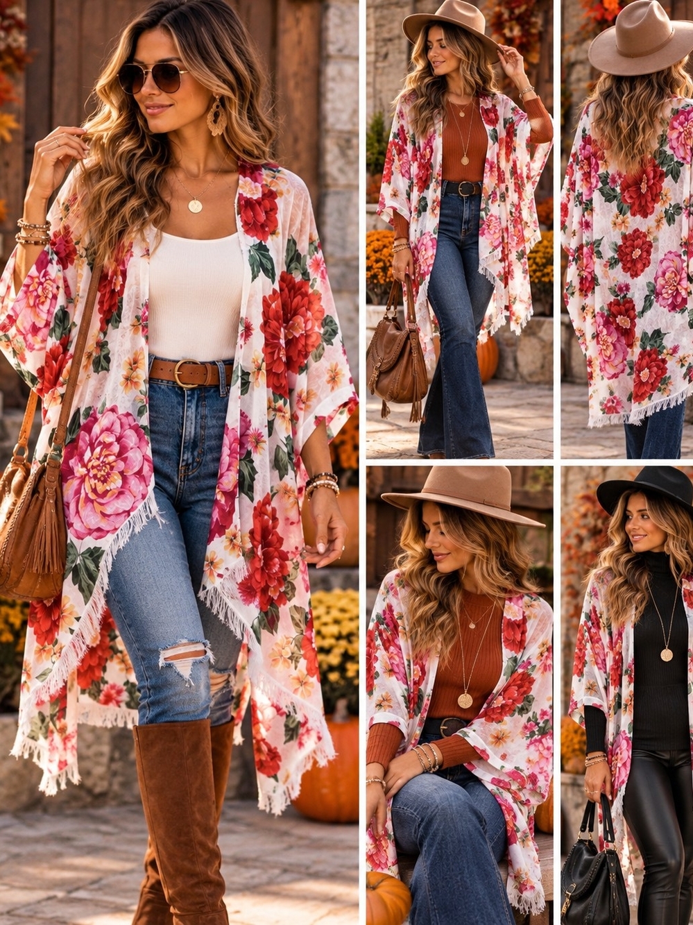 Umgee Floral Fringe Kimono Cardigan (62)